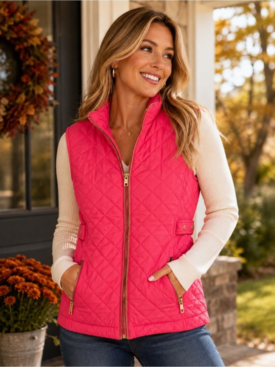 C’Est Toi Jackets & Blazers - C’ESTTOI Pink Quilted Vest Women’s Small Gold Zip Lightweight Fall Jacket